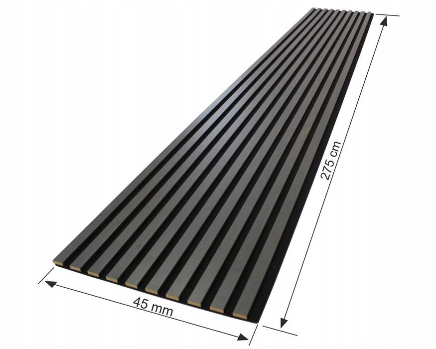 Lamele ścienne akustyczne275x45 cm na czarnym filcu Black Wood