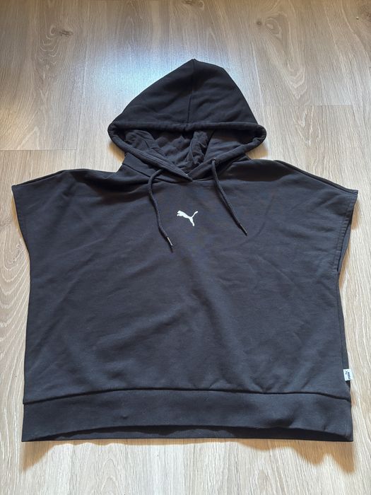 Czarna bluza z kapturem Puma krótki rękaw crop top oversize M