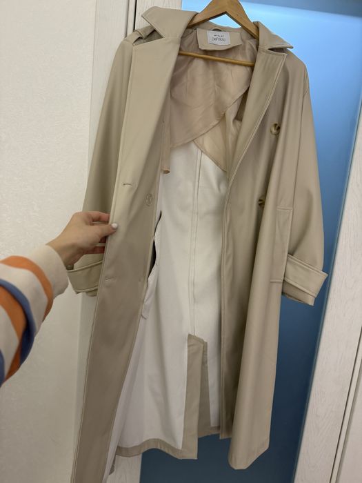 Шкіряний бежевий тренч, пальто DeFacto