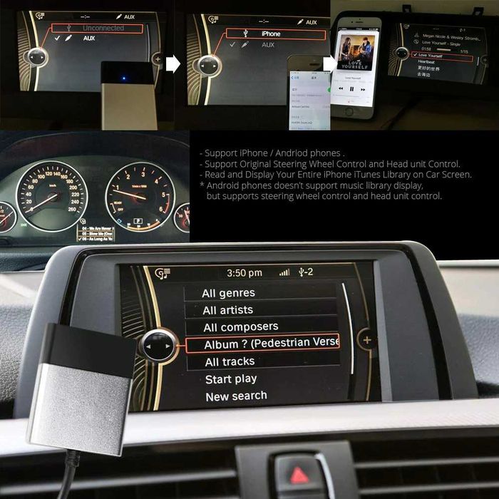 invery bluetooth A2DP адаптер для BMW/ Mini cooper/ Porsche