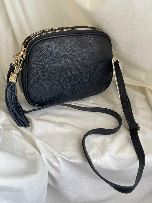 Nowa torebka Laura Biaggi skóra naturalna czarna listonoszka crossbody