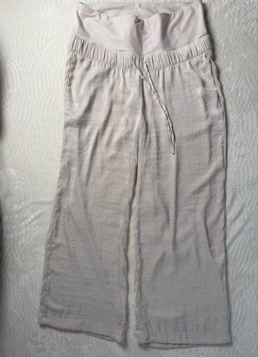 H&M MAMA spodnie ciążowe M szerokie nogawki wide leg zwiewne beżowe luksusowe