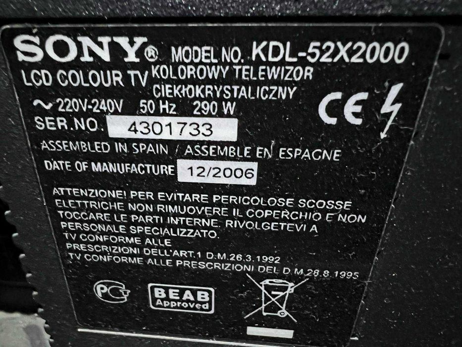 ! Telewizor SONY BRAVIA KDL52X2000 LCD Stan IDEALNY !
