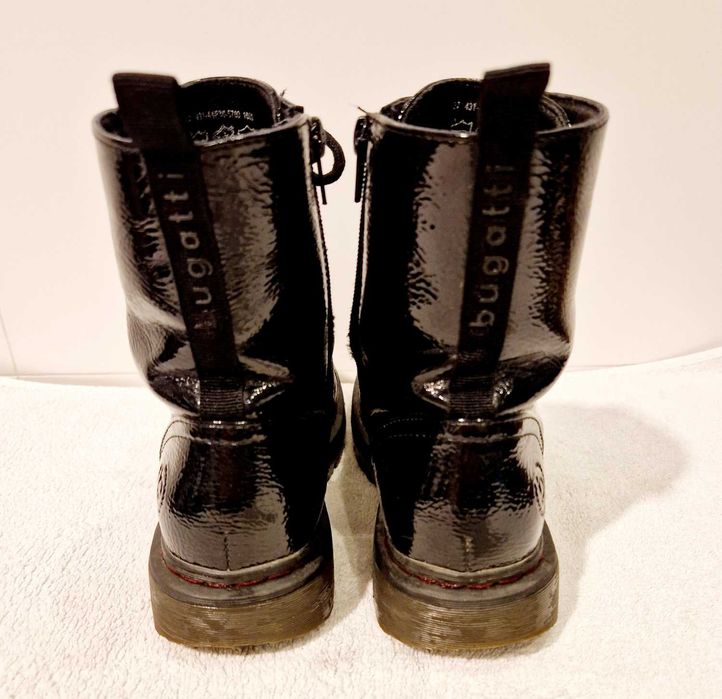 Bugatti trapery, botki sznurowane 37 lakierowane