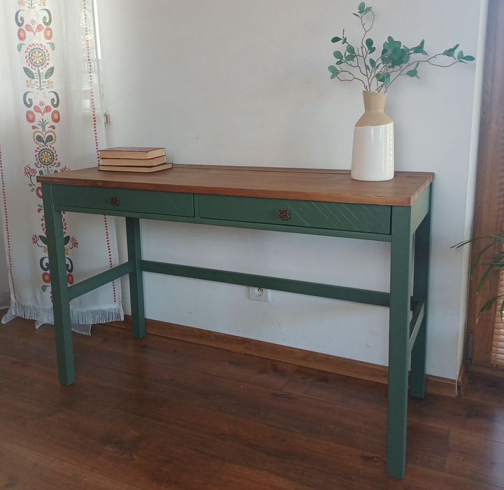 Konsola biurko drewniane zielone boho