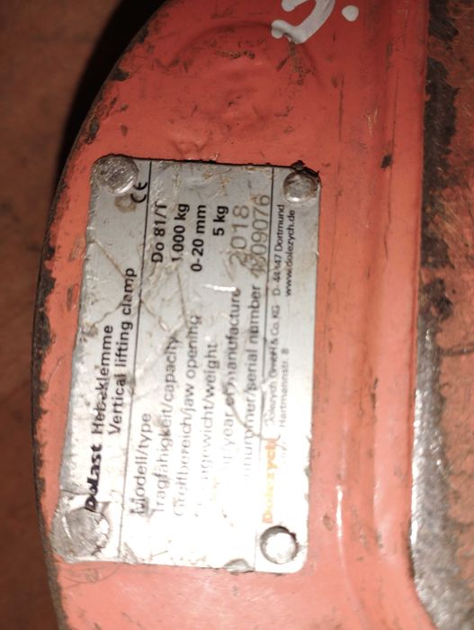 Uchwyt do przenoszenia blach w pionie 1 tona , 0-20 mm , niemiecki