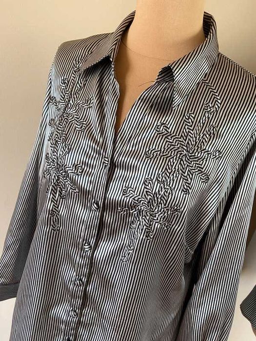 Bm koszula elegancka sliska paski żabot xxxl +size 46 44