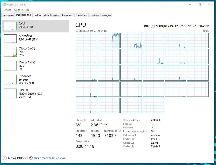 Workstation HP Z440 – Xeon E5-2680 v4 | 32GB DDR4 ECC | SSD 256GB + HDD 2TB | NVIDIA Quadro K620