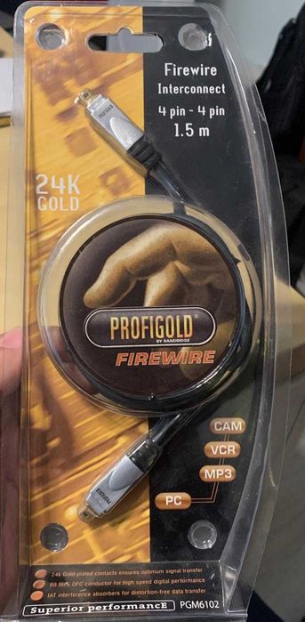 FIREWIRE CABLE 4-pin to 4-pin PROFESSIONAL GOLD (New & Sealed!)64585755420802120