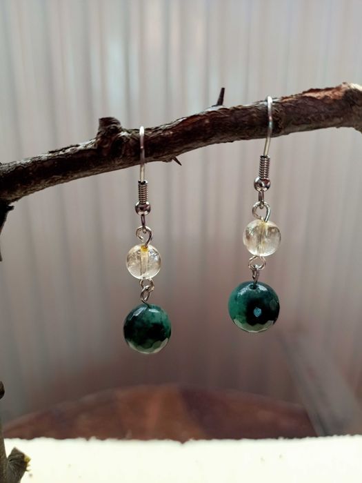 Handmade Kolczyki - Cytryn i Agat Zielony