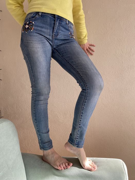 Luxxury 38 S jeansy skinny niebieskie koraliki rurki