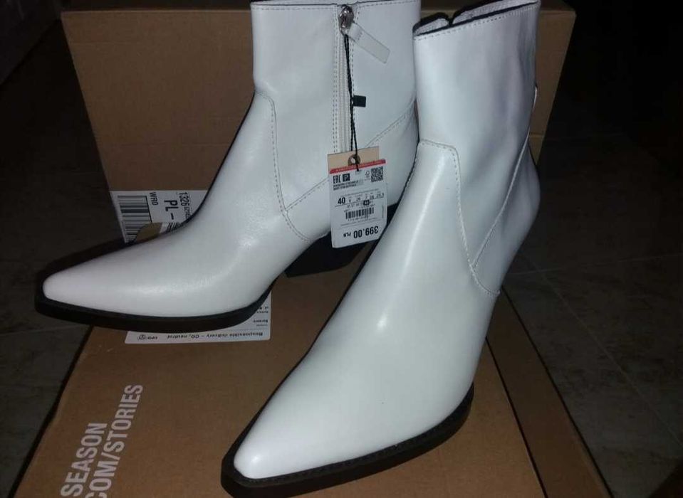 ZARA białe botki w stylu kowbojskim skóra 40