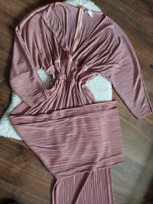 Asos kombinezon w prazek pudrowy dluga szeroka nogawka v xl 2xl 3xl