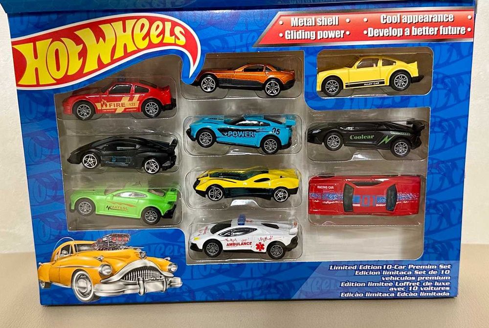 Набір машинок, 10 штук у коробці, 2 види (металопластикові, інерційні)