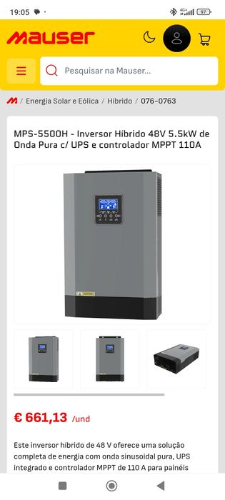 Inversor Híbrido 48V 5.5kW Onda Pura, UPS e  MPPT - NOVO