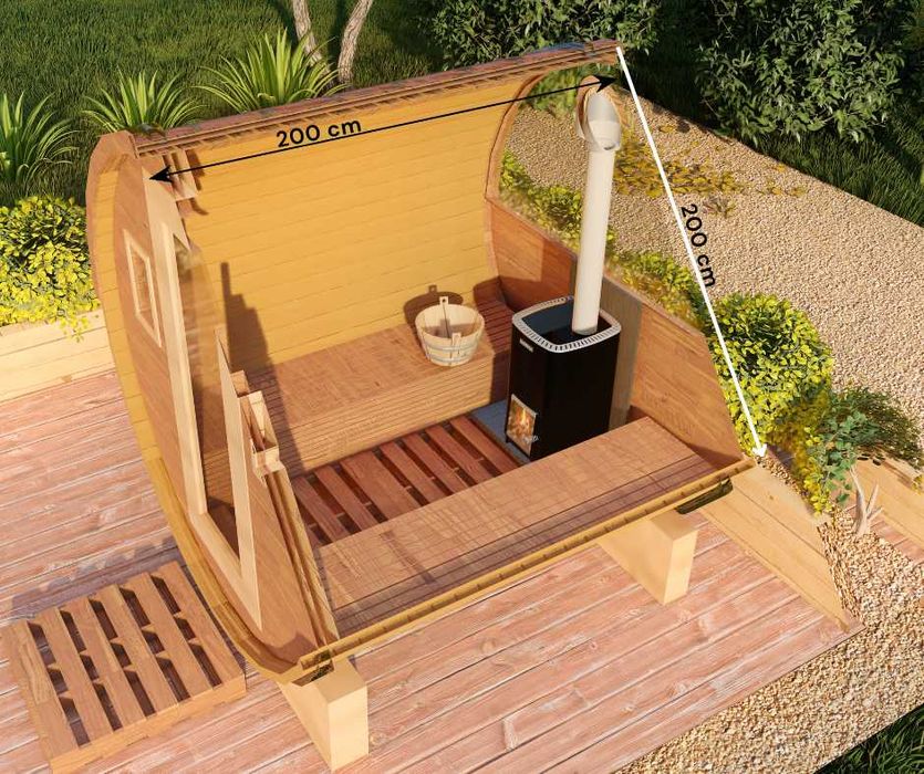 Sauna ogrodowa beczka FULL ZESTAW 2X2