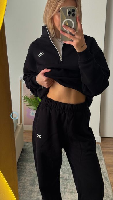 Костюм Alo Yoga Accolade (ОРИГІНАЛ) світшот/zip і штани чорний