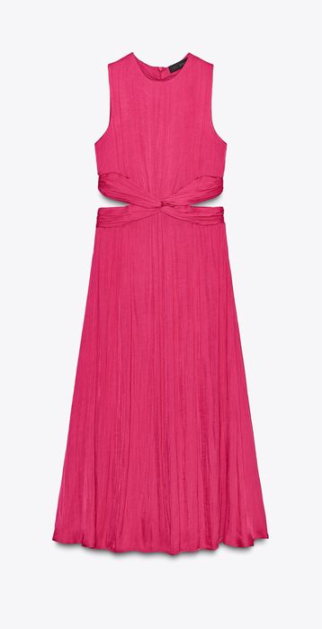 Sukienka długa malinowa z satyny Zara S