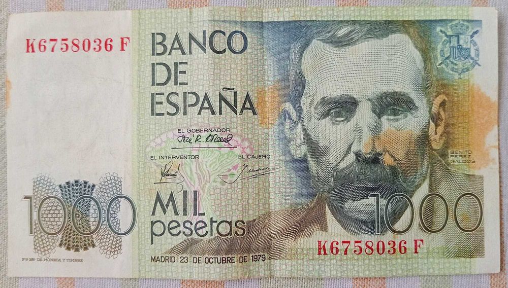 Nota Antiga de 1000 Pesetas (Espanha - 1979) - Benito Pérez Galdós