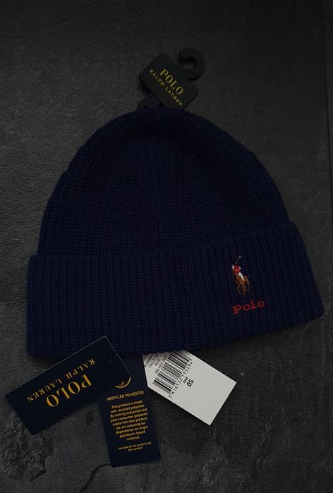Шапка Polo Ralph Lauren з домішкою вовни. Оригінал, темно синя і