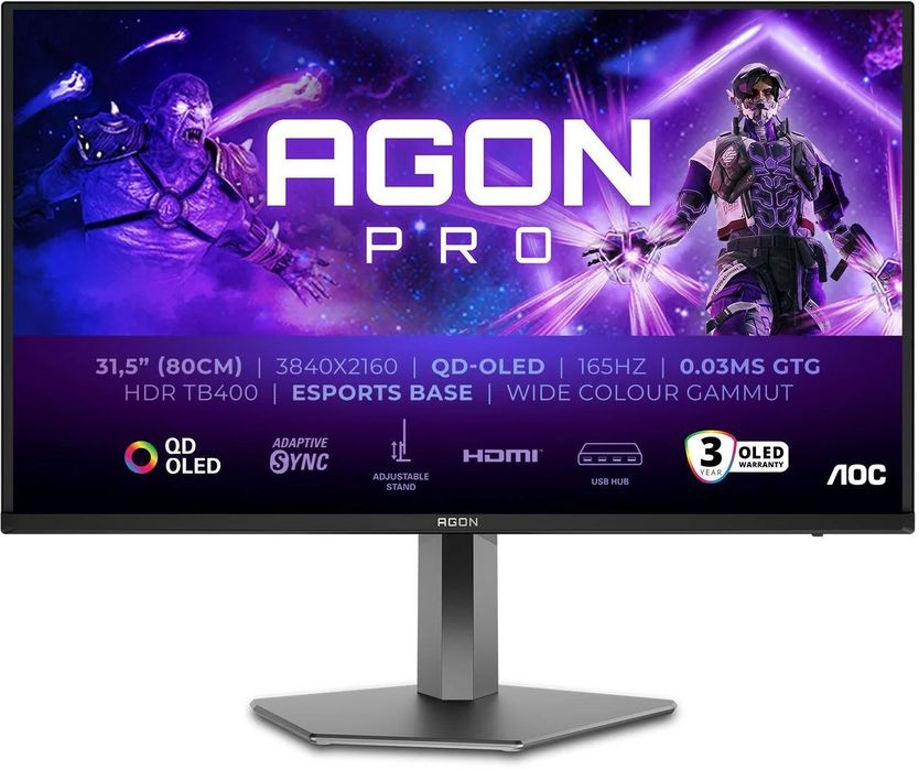 Monitor AOC AG326UD Gaming QD-OLED 31.5" 4K UHD 165Hz - Garantia