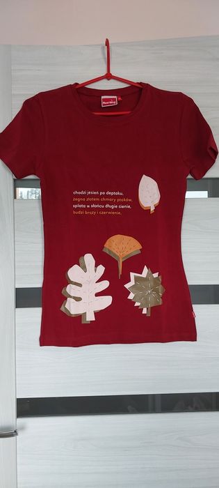 Bluzka top t-shirt nowa ccc M bordo krotki rękaw Red Bird