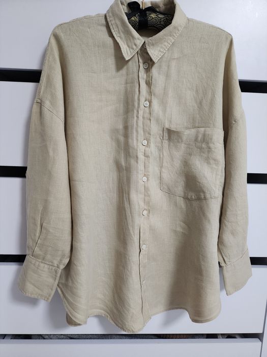 Льняная песочная рубашка оверсайз Zara лён