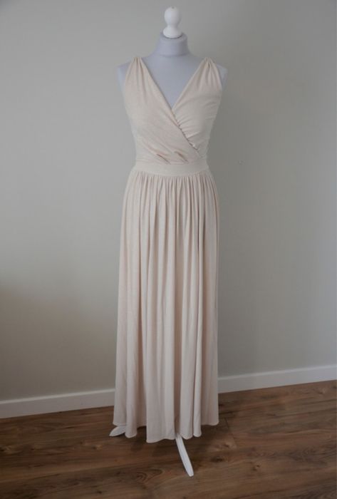 Kremowa/ecru suknia maxi z brokatem, druhna, rozm 36