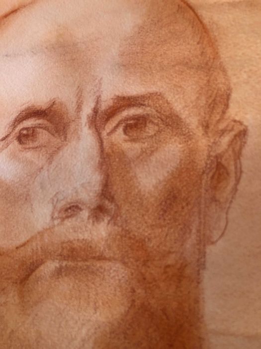 Desenho a pastel, com rosto de Senhor , do inicio do seculo XX, Suiça.