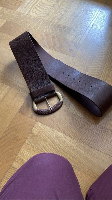Szeroki pasek skora naturalna brazowy