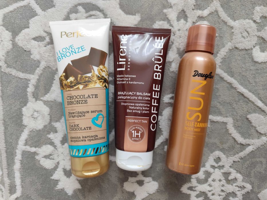 Zestaw samoopalacze do ciała balsamy Lirene Perfecta i spray Douglas