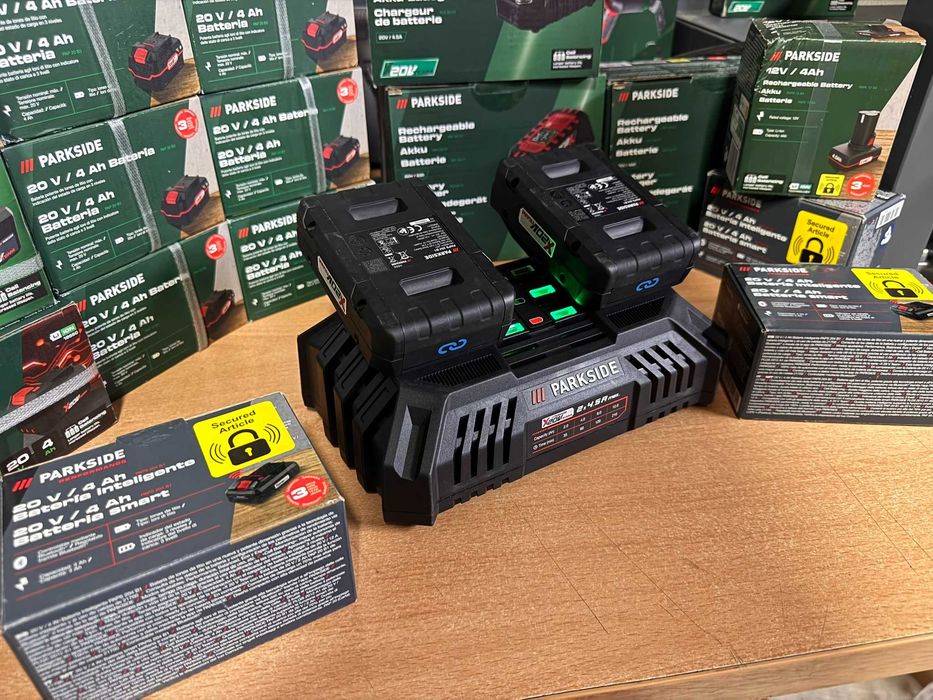 Pack Parkside 20V – 2×4Ah Smart Battery + Carregador Duplo