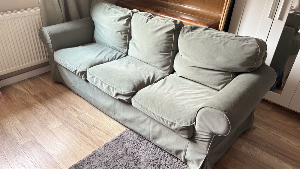 Sofa ektorp 3 osobowa nierozkładana 2 pokrowca szary i oliwkowy