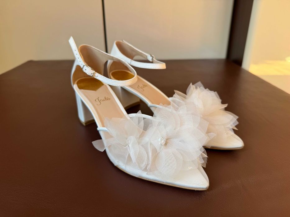 Buty ślubne ręcznie szyte, ze zdobieniami - słupek 5,5cm, rozmiar 40
