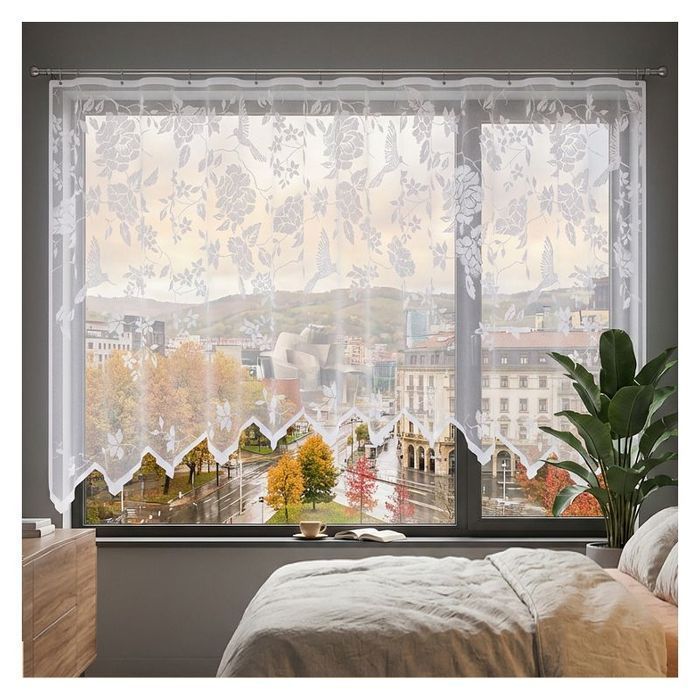 Firanka gotowa Buzz 300 x 150 cm biały żakard ptaki kwiaty Wisan WN403B 150