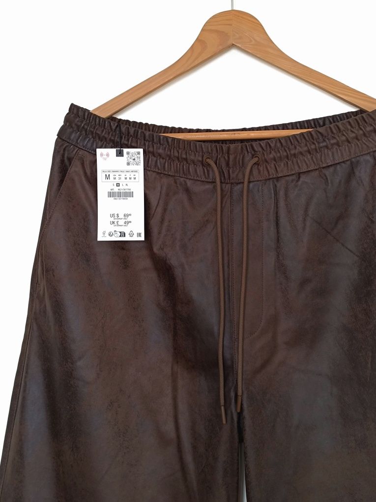 Spodnie męskie typu Jogger z eko zamszu Wash Effect | Zara M