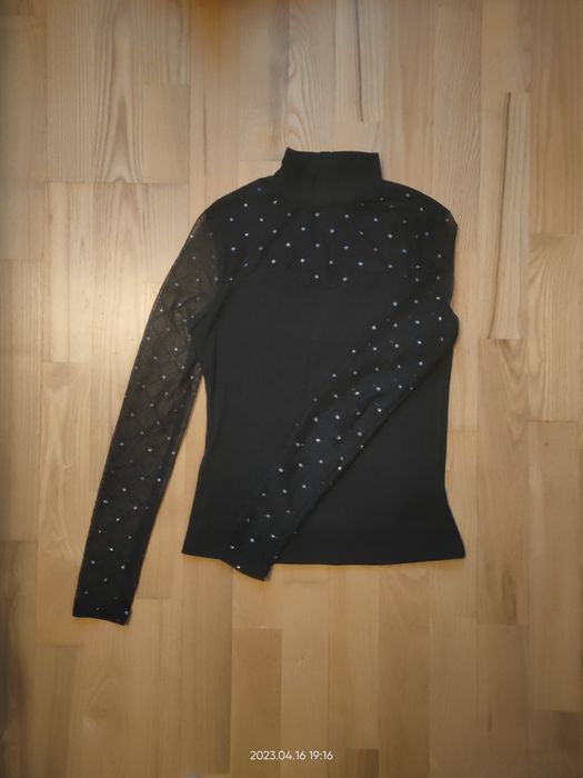 Czarny półgolf siateczka połysk Shein XS S