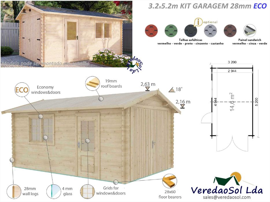 Casa madeira - Garagem Pré fabricada mais de 14 Modelos 28 até 44mm
