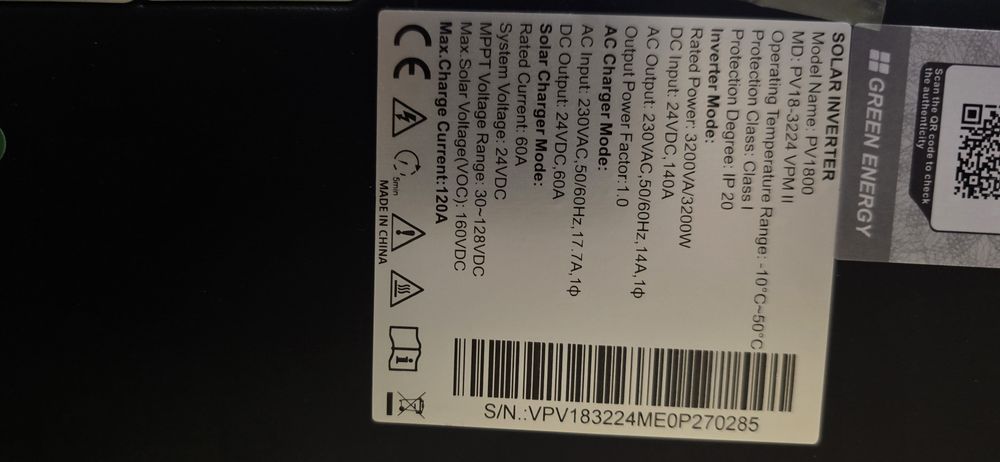 Солнечный инвертор MUST PV18-3224 VPM II — 3,2 кВт, 24 В