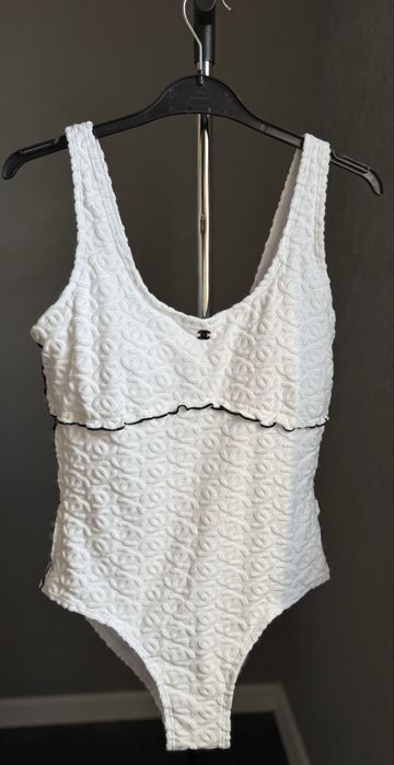 Купальник Суцільний Chanel White Textured  Premium Quality