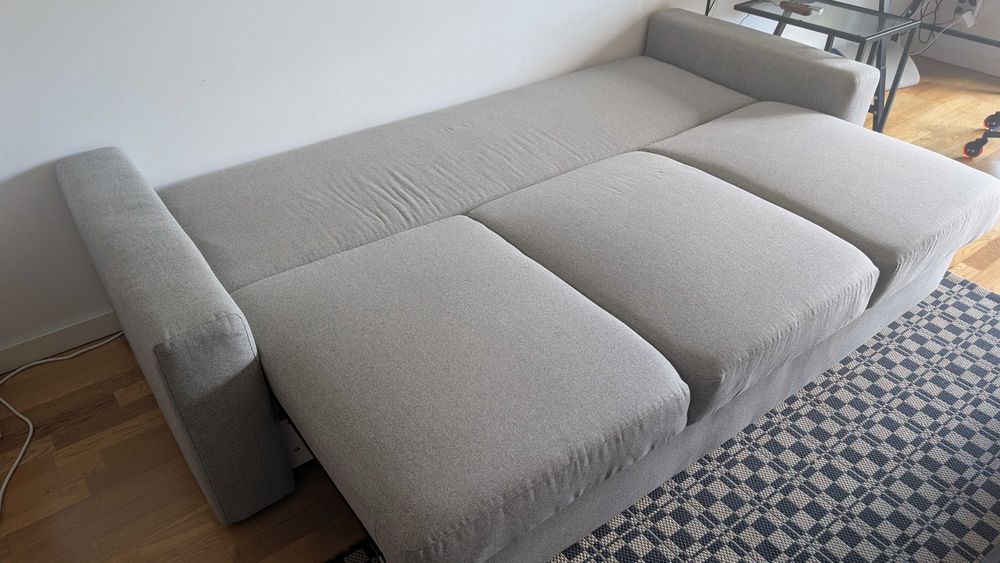 Sofá-cama 3 lugares, Tibbleby bege/cinzento