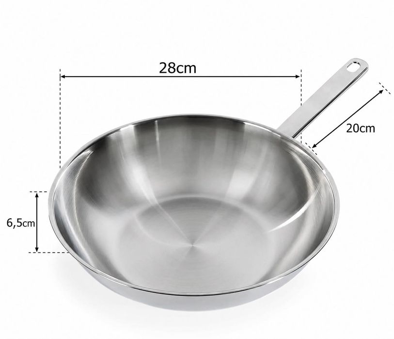 Wok ze stali nierdzewnej 3-warstwowy bez powłoki 28cm