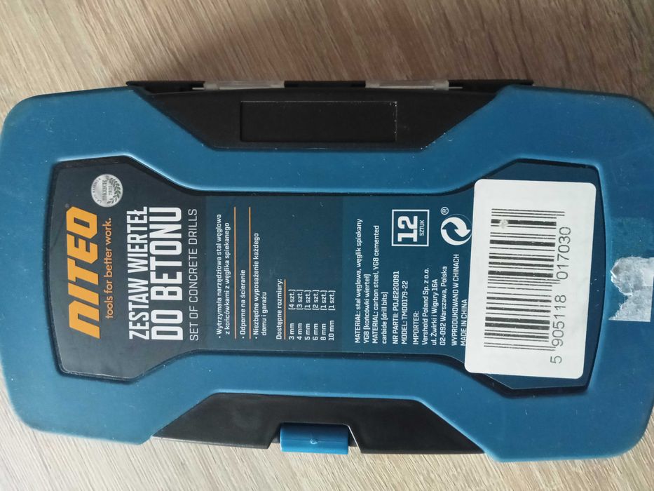 Komplet 12 szt. wierteł do betonu niteo