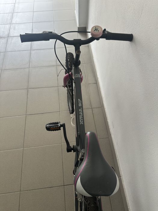 Bicicleta Criança Team X-Trail 20” com rodas de apoio - rosa e cinza