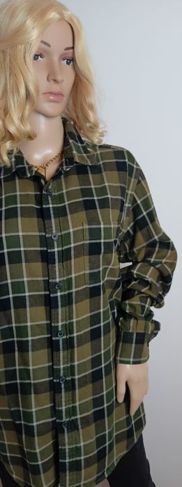 Flanelowa koszula Uniqlo L ciemnozielona krata unisex  bawełna
