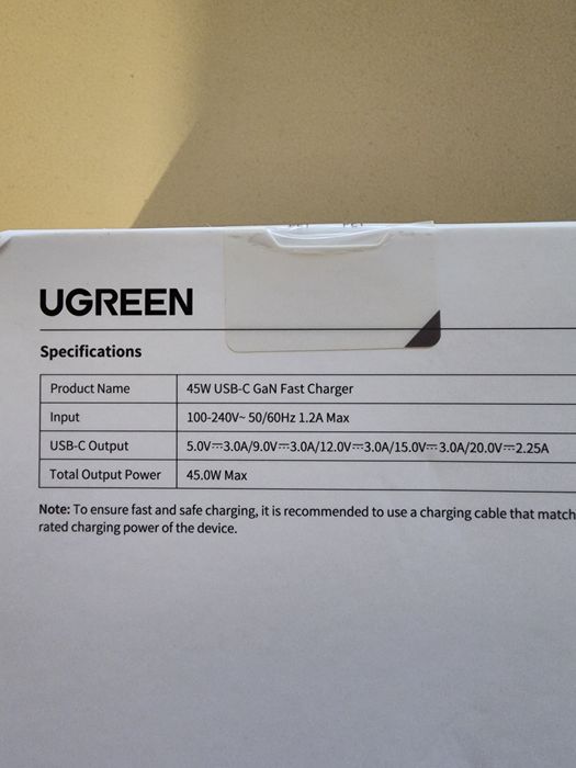 Супершвидка зарядка Ugreen 45W USB-C GaN SFC 2.0