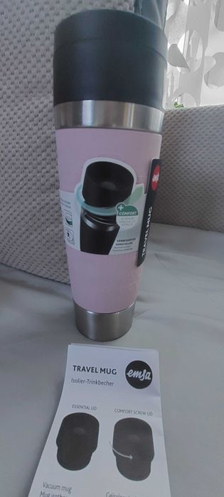 Emsa  Kubek termiczny 0,5l Różowy, 100% szczelny, stalowy