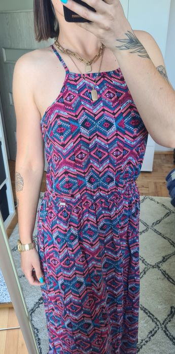 Sukienka długa maxi kolorowa we wzory boho hippie style z wiskozy