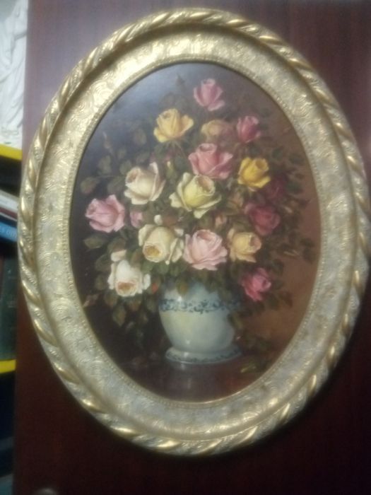 Fantastic old oil painting of a still life on platex — signed