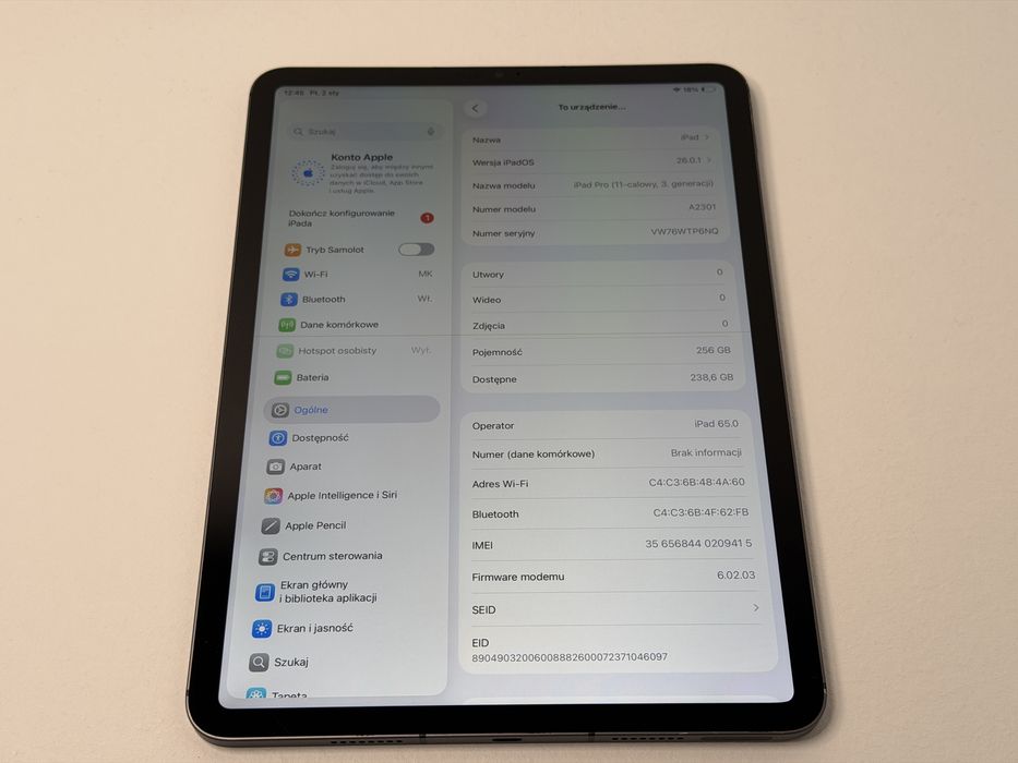 iPad Pro 11 3. gen. (A2301) - 256GB - wada - faktura VAT 23%